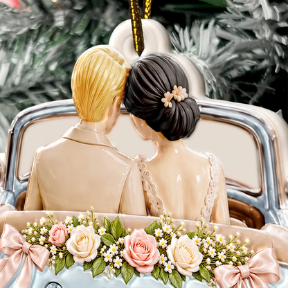 First Christmas Gift For Newlyweds - Personalized Mr And Mrs Names Just Married Car Embossed Ornament