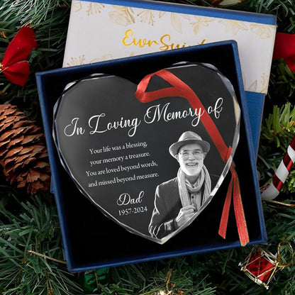 Custom Photo Memorial Ornament, Dad Mom Remembrance Christmas Ornament, Memorial Day Heart Glass Ornament, Mom Loss, Loss of Father Gift