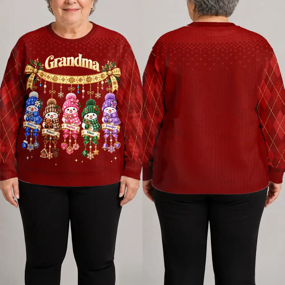 Christmas Gift For Grandma - Personalized Grandkids Snowmen Unisex Ugly Sweater