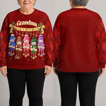 Christmas Gift For Grandma - Personalized Grandkids Snowmen Unisex Ugly Sweater