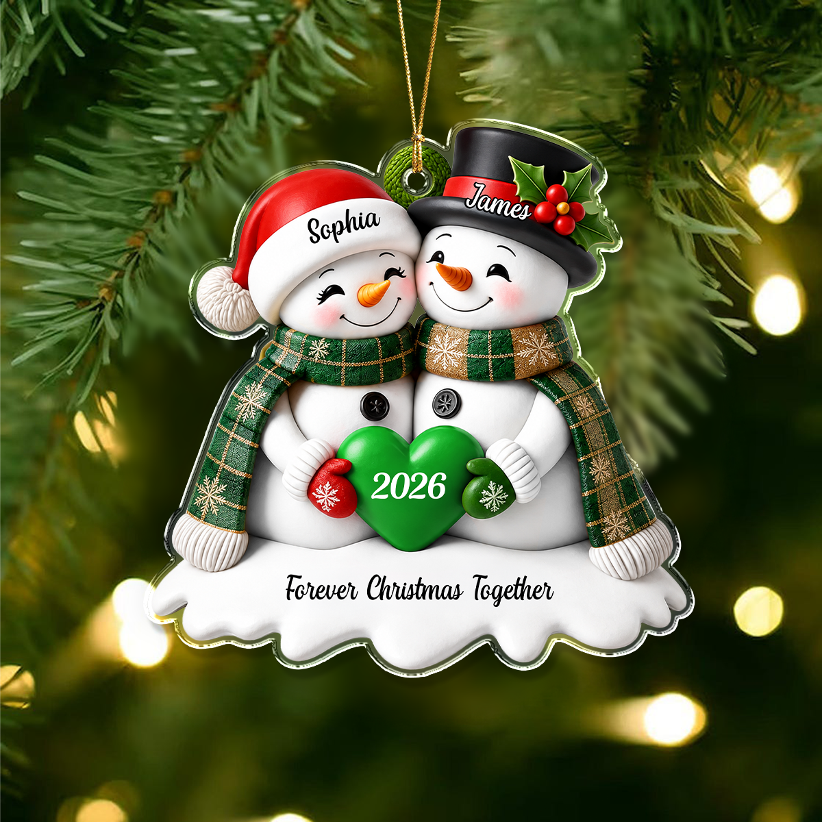 Personalized Snowman Couple 3D Effect Acrylic Christmas Ornament LM32 669863