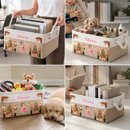 Christmas Gift For Kids Girls - Personalized Name Nutcracker Ballerina Christmas Storage Basket
