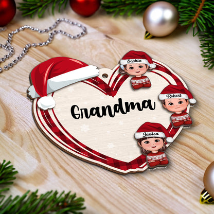 Christmas Grandma's Little Cute Kids Personalized 2-Layer Wooden Ornament