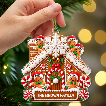 Personalized Gingerbread Family Christmas Acrylic Ornament, Festive Family Holiday Keepsake HA75 919442
