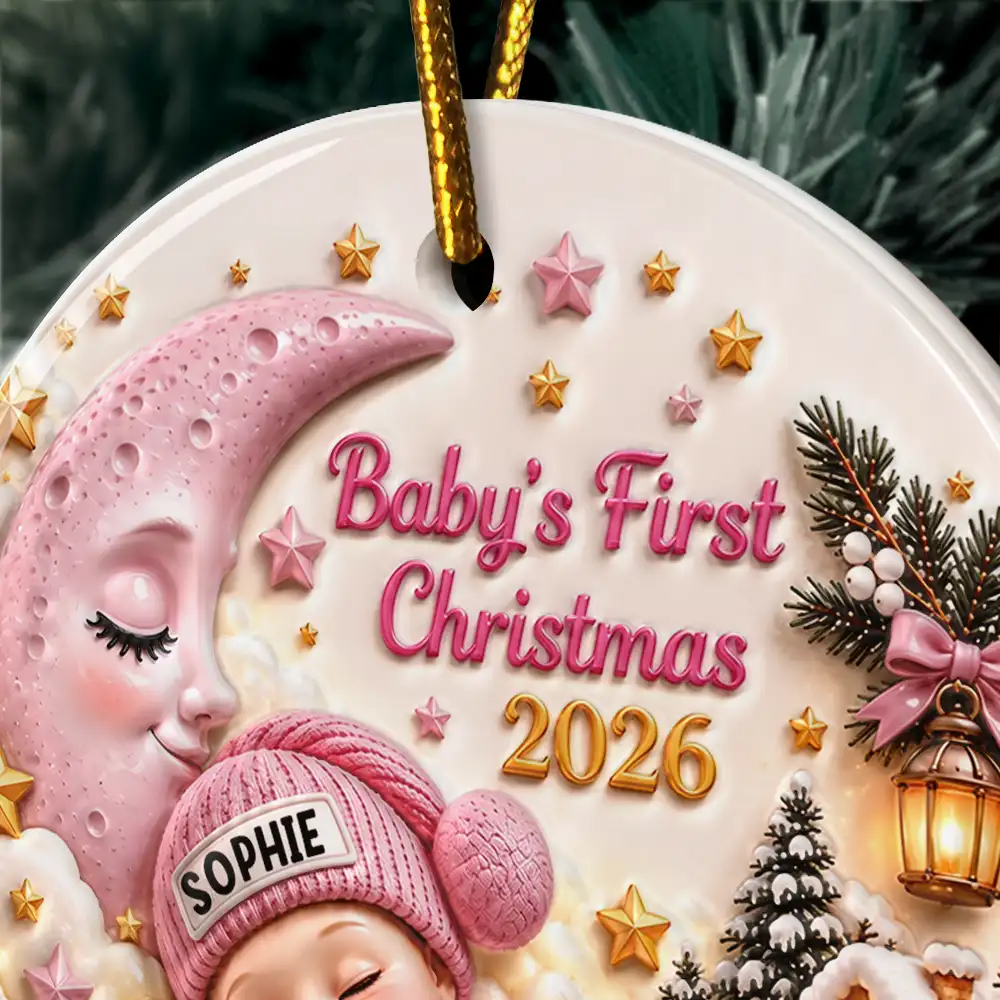 Baby's First Christmas - Personalized Sleeping Baby 3D Embossed Circle Ceramic Ornament