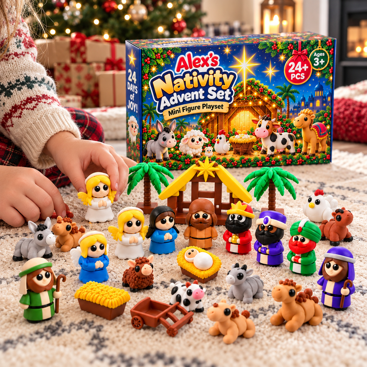 24-Day Christmas Countdown Nativity Playset with Name - Personalized Custom Advent Calendar