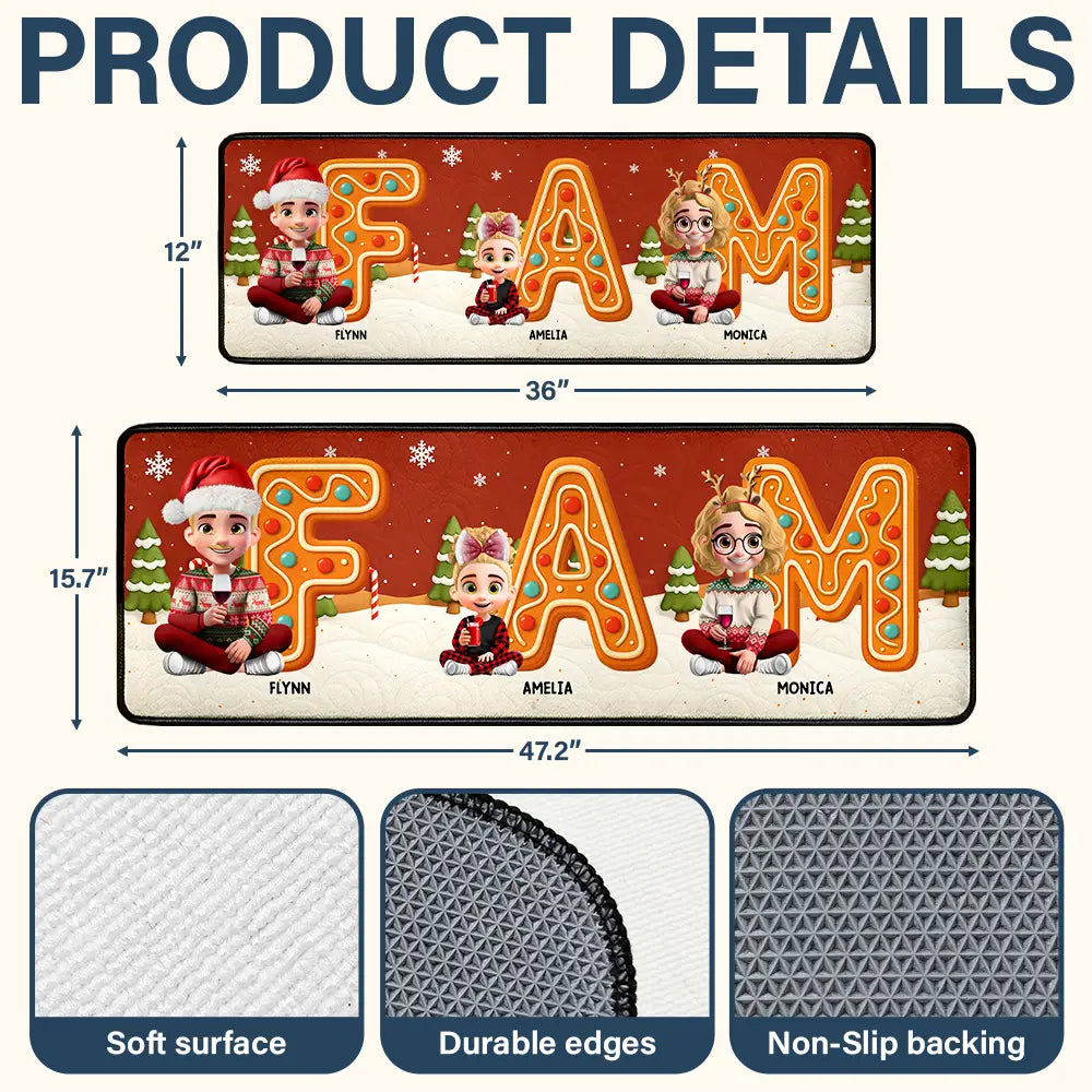 Christmas Sitting Family Gingerbread Letters - Personalized Runner Rug