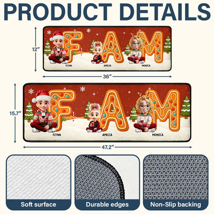 Christmas Sitting Family Gingerbread Letters - Personalized Runner Rug