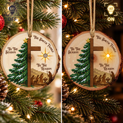 Tis The Season Tis The Reason - Nativity Scene Christian Light Up - Personalized Ornament
