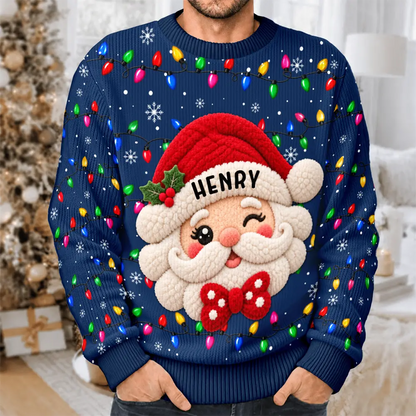Christmas Gift For Family Couples - Personalized Character Faux Chenille Effect Santa Snowman Reindeer Unisex Ugly Sweater