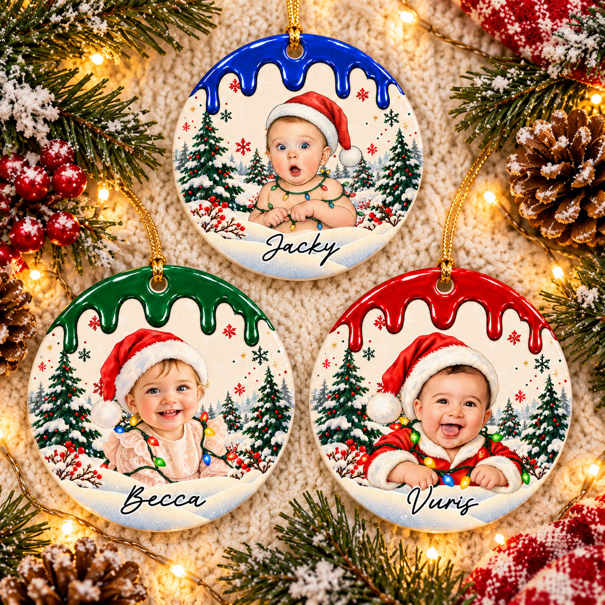 Custom Photo Christmas Portrait Gifts - Personalized Christmas Ornament - Little Hearts Full Of Joy