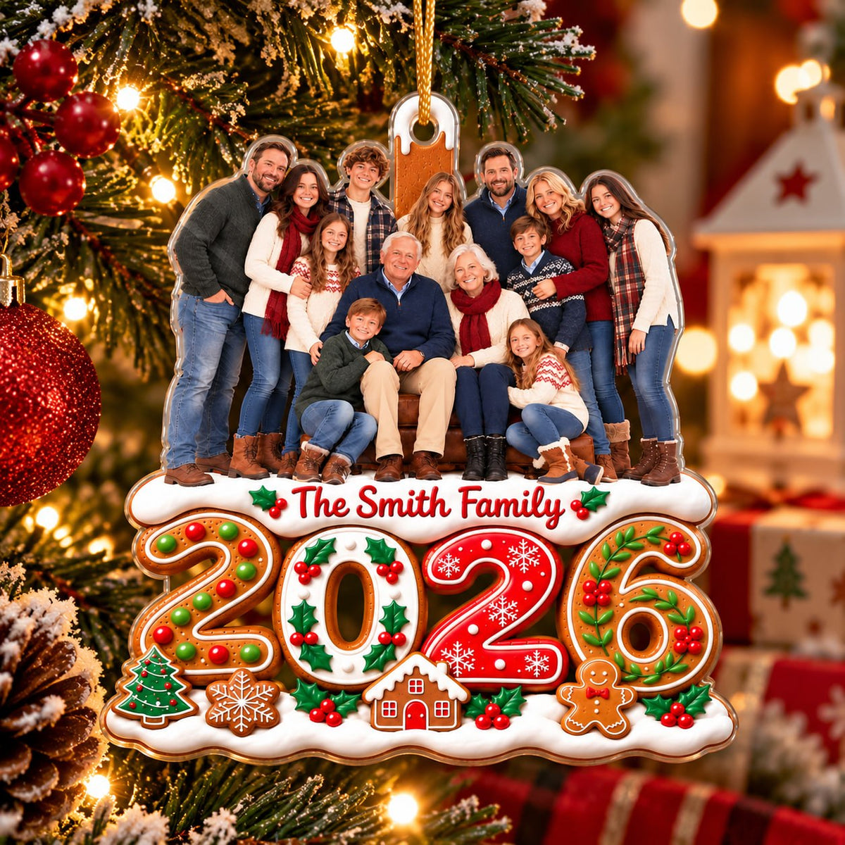 Custom Photo Christmas Family, Personalized Custom Shaped Acrylic Ornament, Gift For Family MI209