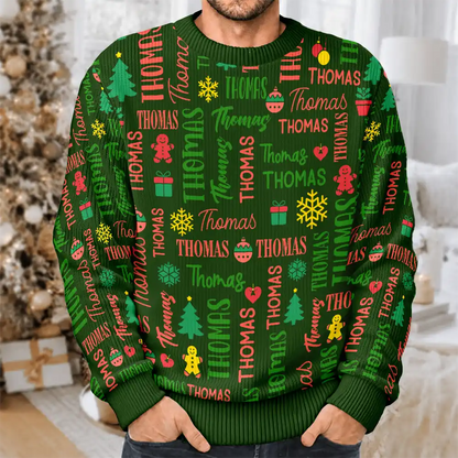 Matching Christmas Gift For Family - Personalized Member Names Unisex Ugly Sweater