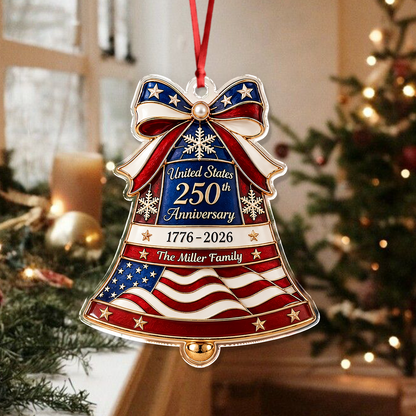 Custom Family Name USA 250th Anniversary Liberty Bell Acrylic Ornament Christmas Tree Decor, Patriotic Keepsake Gift HA75 919354