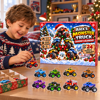 24 Days of Monster Trucks Custom Initial - Personalized Christmas Advent Calendar