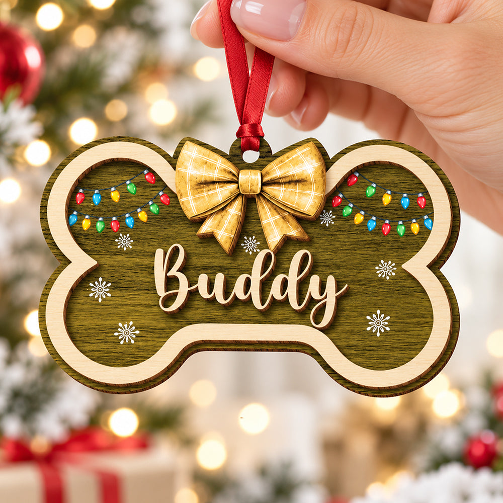Custom Name Dog Bone Christmas Layer Wood Ornament Holiday Gift for Dog Lovers LM32 670099