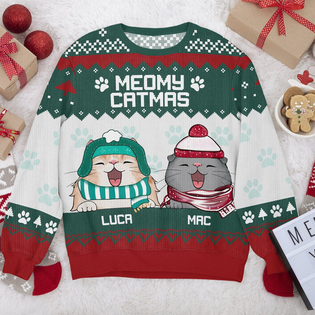 Personalized Cat Meowy Catmas Christmas Cats All-Over-Print Ugly Sweater - Best Christmas Gift Idea For Cat Lover, Cat Mom, Cat Dad HO82 891717