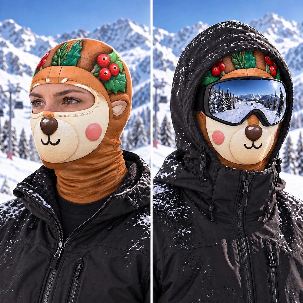 Winter Skiing Gag Gift For Friends, Family Matching Gear - Personalized 3D Realistic Christmas Funny Face Balaclava Face Mask