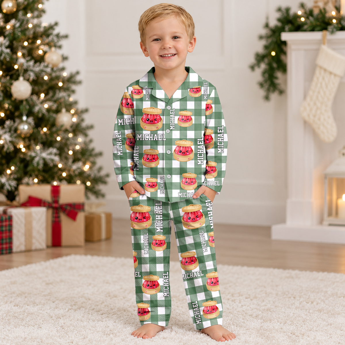 Custom Name Glitter Dumpling Bamboo Kids Christmas Pajamas TH10 171455