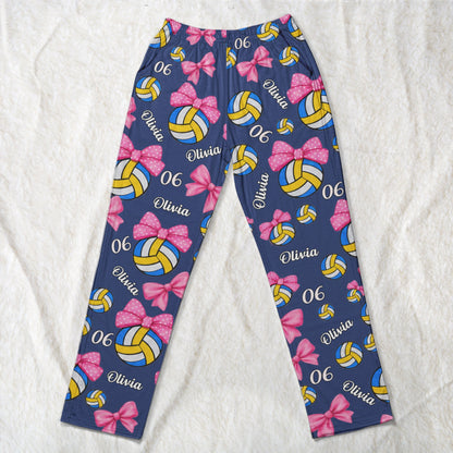 Coquette Bow Volleyball Custom Name, Number Gift For Volleyball Player, Volleyball Team - Personalized Lounge Pants