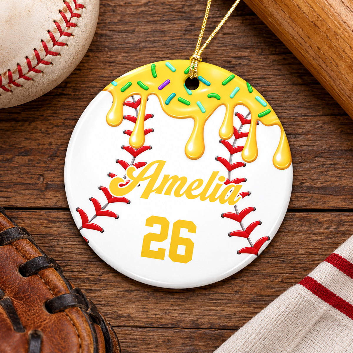 Custom Baseball Ice Cream Christmas Ceramic Ornament, Unique Sports Gift for Baseball Lovers, Kids and Team TH10 171219