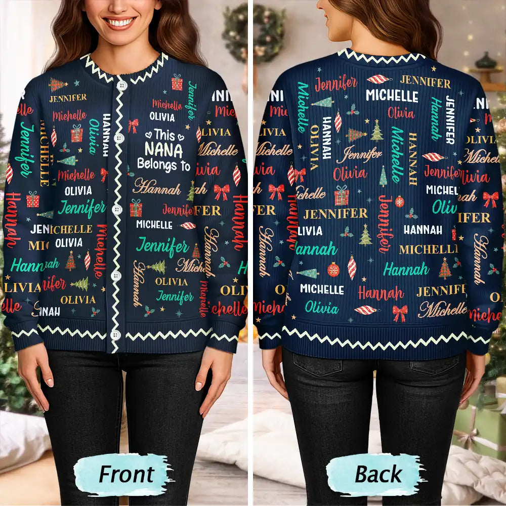 Christmas Gift For Grandma Nana - Personalized Kids Names Cardigan