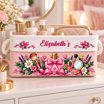 Custom Name Pink Bow Beauty Gifts for Women - Personalized Storage Basket
