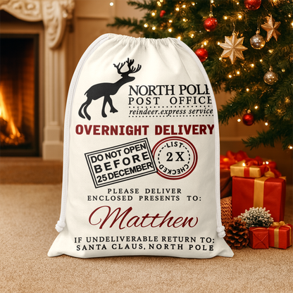 Custom Name North Pole Post Office Christmas Sack, Personalized Holiday Gift Bag TH10 171401