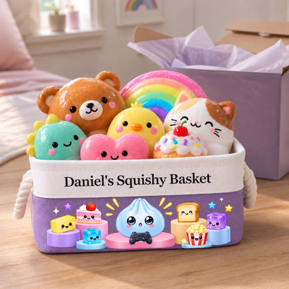 Custom Name Kawaii Squishy Character Gifts for Kids - Personalized Storage Basket