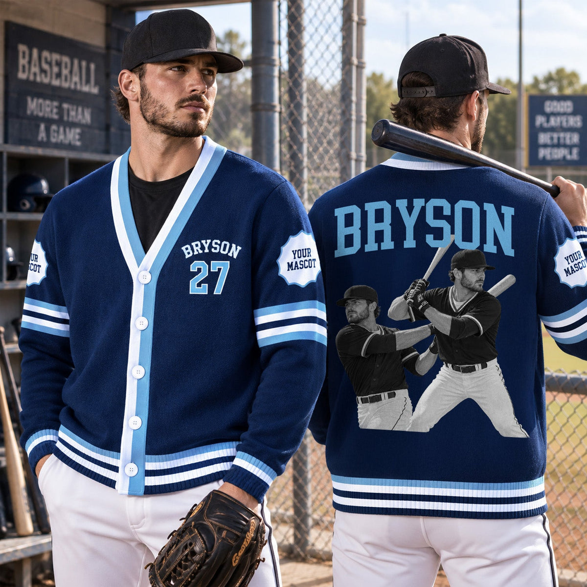 Custom Baseball Photo Varsity V-neck Cardigan Baseball Player Gift HO82 903846