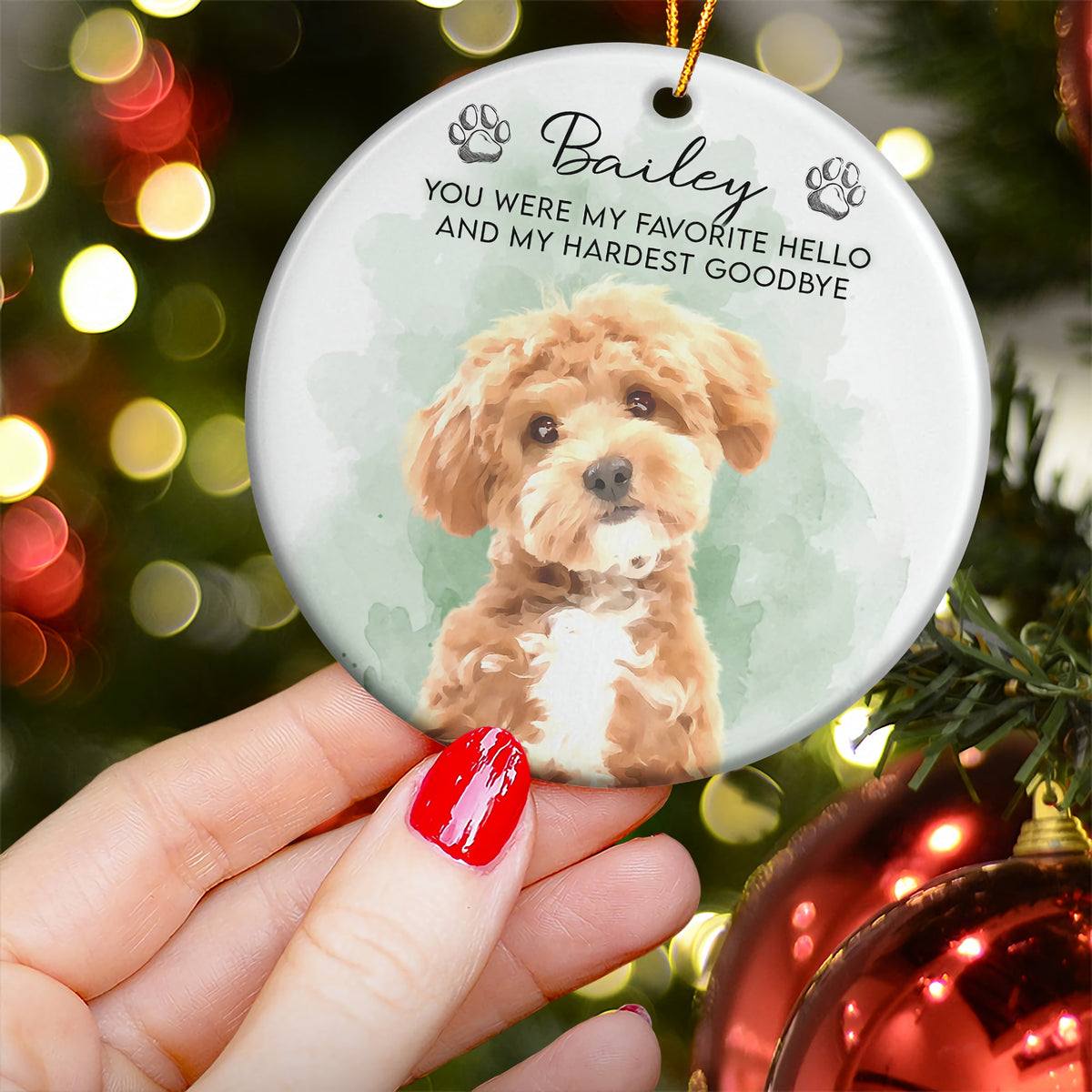 Custom Watercolor Pet Portrait Memorial Pet Loss Gift - Personalized Ornament