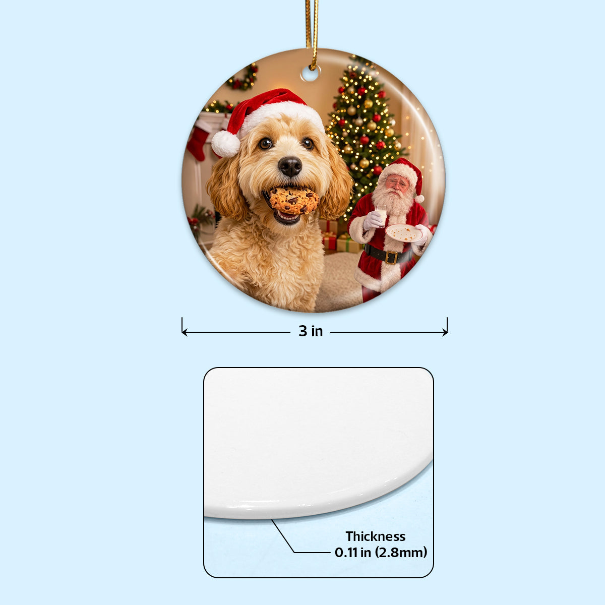 Dog Steal Cookie From Santa Upload Pet Photo - Personalized Ceramic Ornament - Funny Gift For Dog Lovers