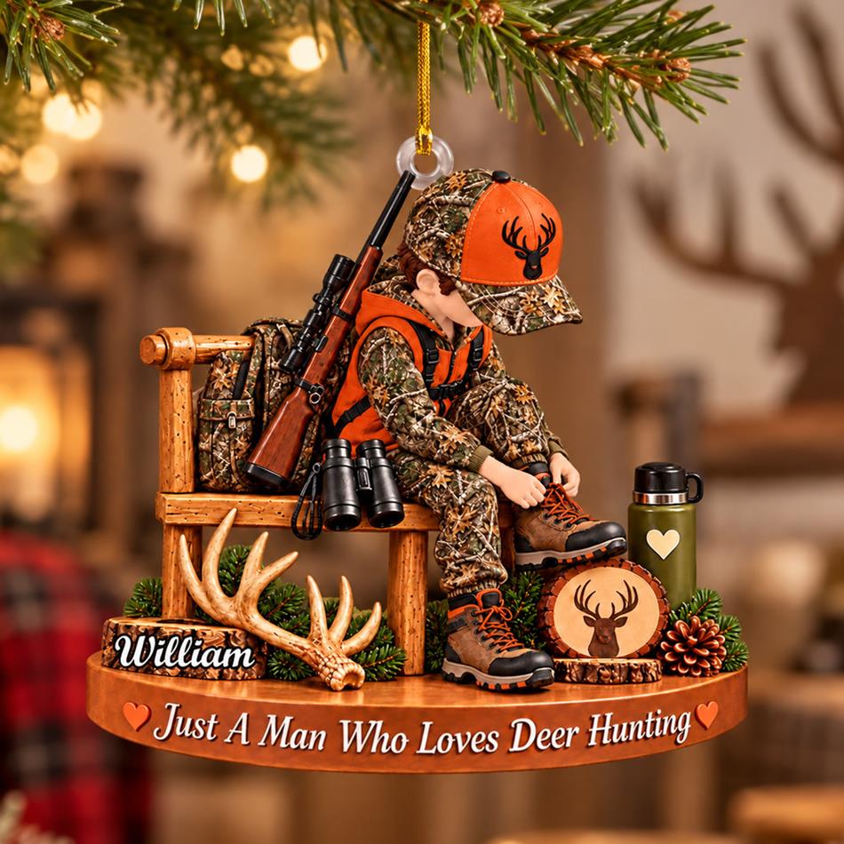 Personalized Hunting Ornament Just A Boy Who Loves Hunting Custom Name Christmas Ornament Gift for Hunter  H2511