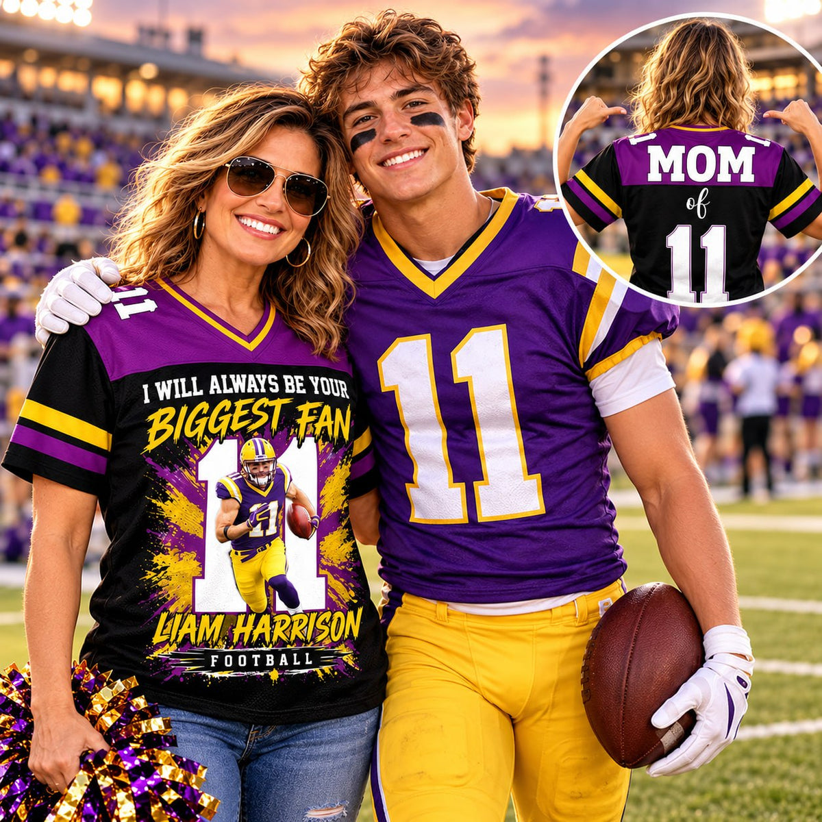 Personalized I Will Always Be Your Biggest Fan ,Custom Photo Jersey , Photo & Number, Football Mom Gift Na02