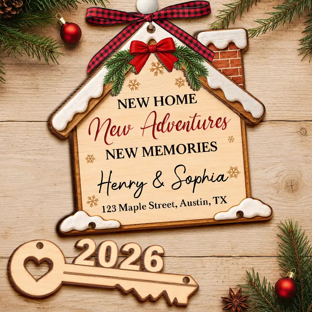 Housewarming Gift For Married Couples Friend Family - Personalized First Christmas In Our New Home Wooden Ornament With Tag