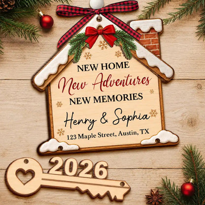 Housewarming Gift For Married Couples Friend Family - Personalized First Christmas In Our New Home Wooden Ornament With Tag