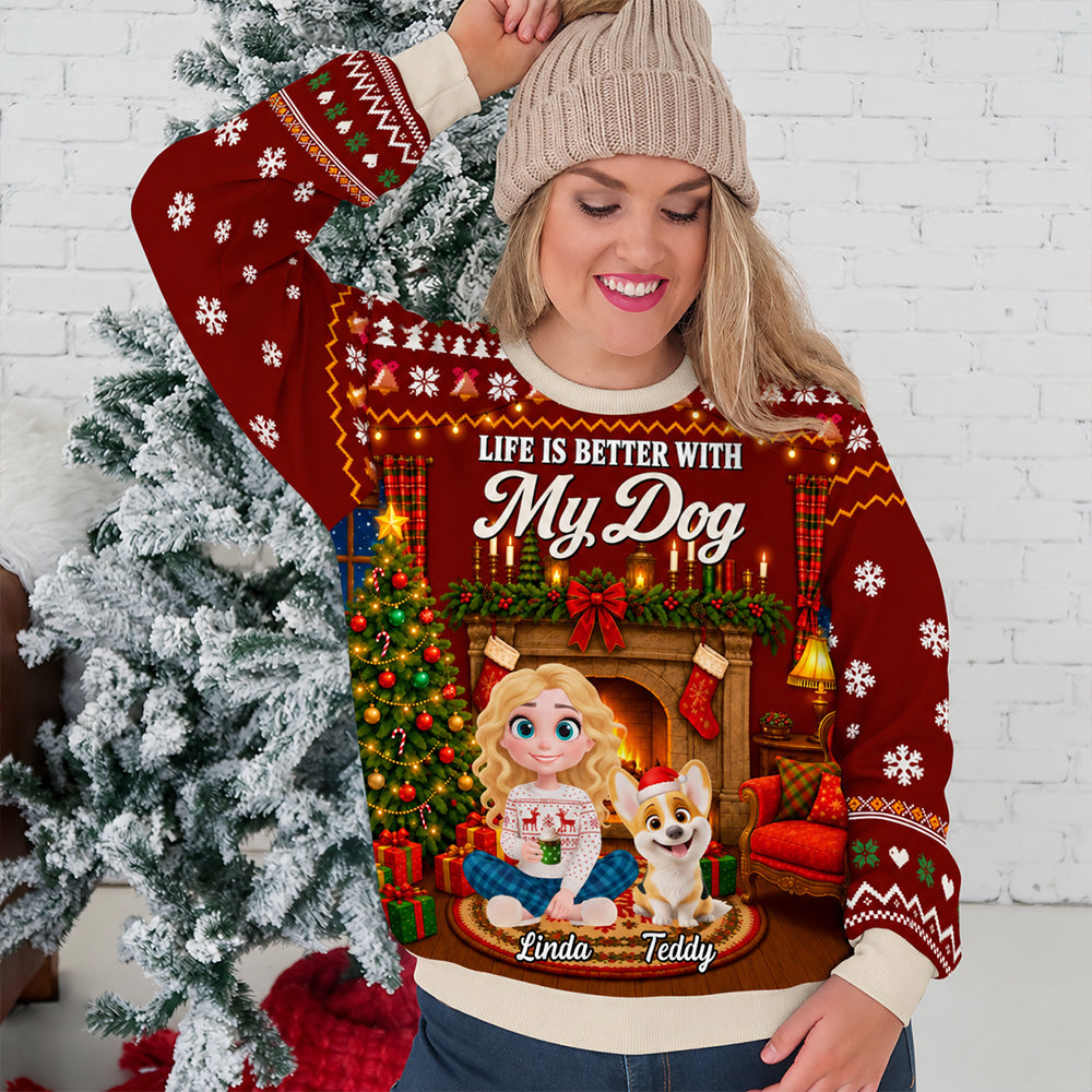 Custom Christmas Sweatshirt for Dog Mom, Dog Lovers • Cozy Christmas With My Dog - Personalized All-Over-Print Sweatshirt