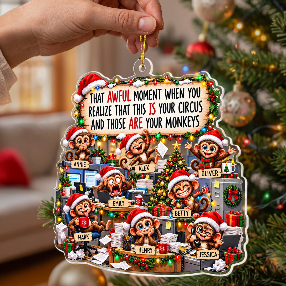 Funny Coworker Bulk Gifts - Monkey Circus, Gag Gifts For Team - Personalized Ornament