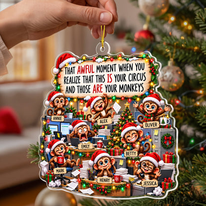 Funny Coworker Bulk Gifts - Monkey Circus, Gag Gifts For Team - Personalized Ornament