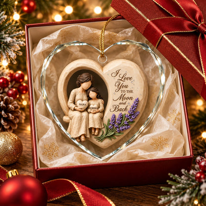 Grandma Loves to the Moon and Back - Personalized Glass Ornament - Christmas Gift for Granddaughter Grandson