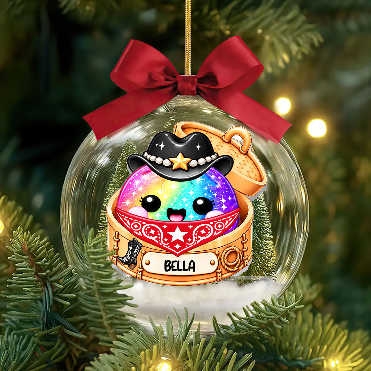 Western Cowgirl Dumpling, Year Of Squishy Hunting - Personalized 3D Acrylic Ball Ornament