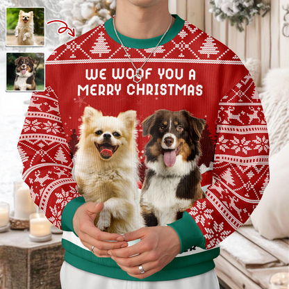 We Woof You A Merry Christmas Custom Dog Photo Ugly Sweater CH07 896502