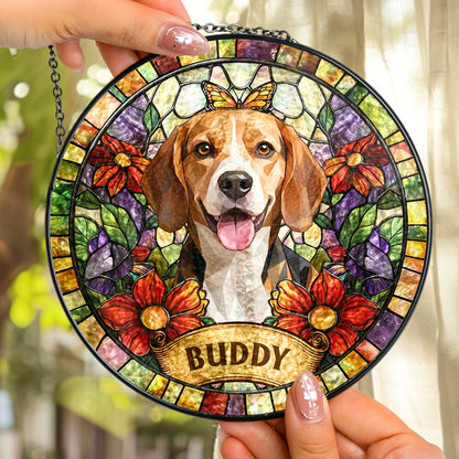 Personalized Pet Portrait Stained Glass Suncatcher – Custom Photo Window Hanging, Unique Keepsake Gift for Pet Lovers