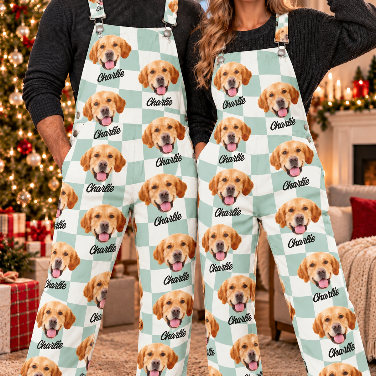 Custom Dog Cat Face Gingham Pattern Overall Jumpsuit For Dog Cat Lovers CH07 180812