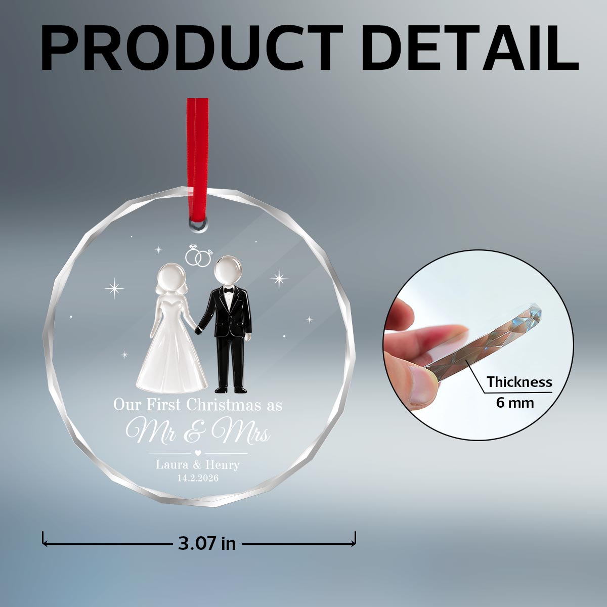 The Year We Became Mr & Mrs 2D Flat Printed - Personalized Glass Ornament - Wedding Gifts, First Christmas Keepsake For Couple