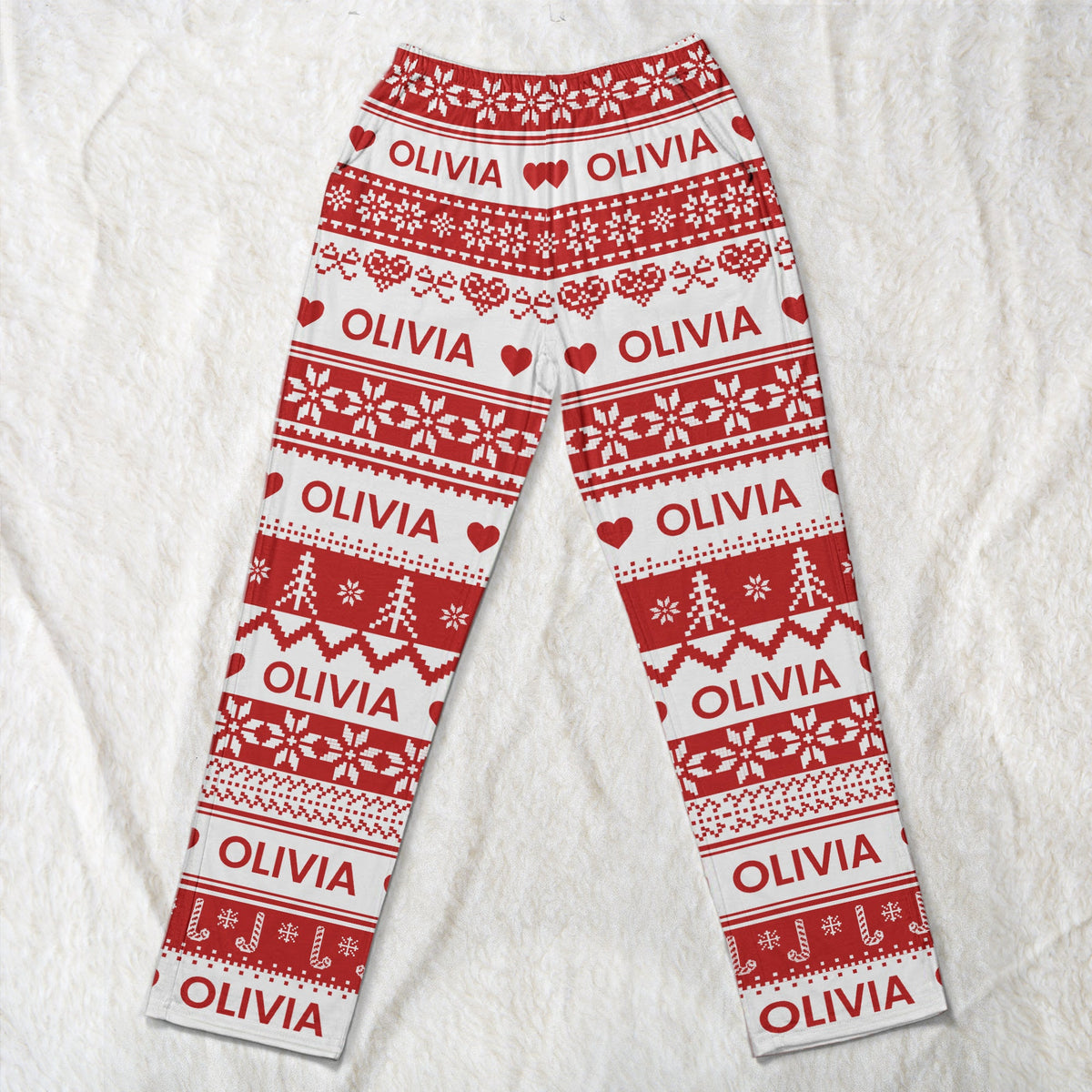 Xmas Gift, Custom Name, Fair Isle Knit Pattern - Personalized Lounge Pants