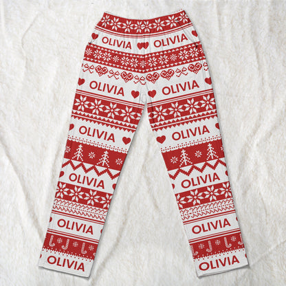 Xmas Gift, Custom Name, Fair Isle Knit Pattern - Personalized Lounge Pants