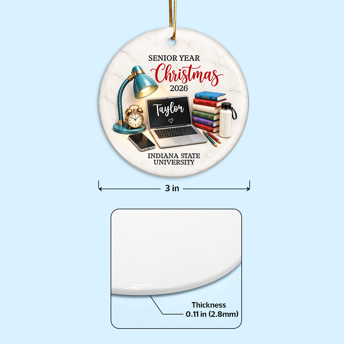 Senior Year Christmas Study Desk – Personalized Ceramic Ornament – Senior Keepsake Gift, High School or College Graduation Gifts