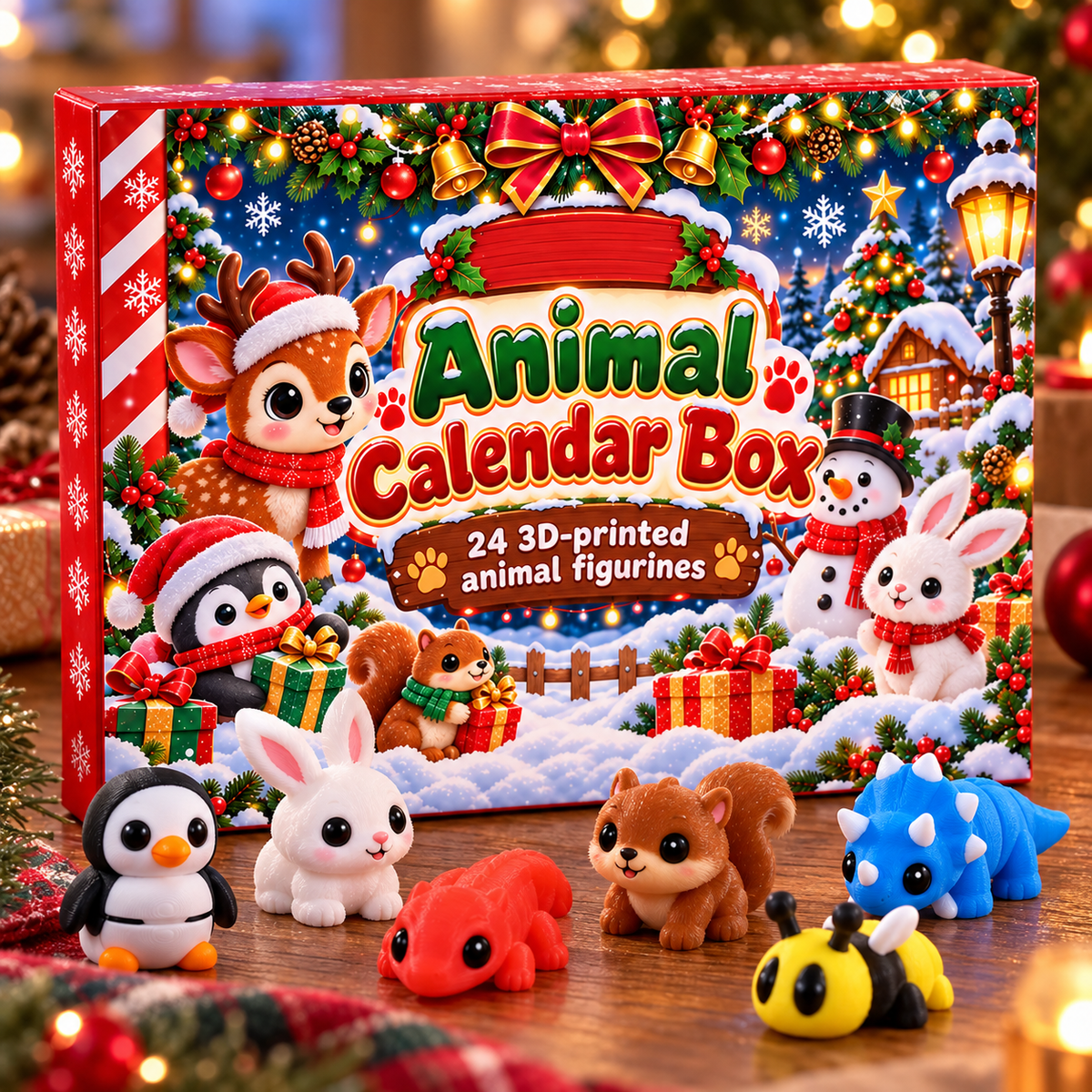 24 Flexible 3D-Printed Animal Toys with Custom Name - Personalized Custom Advent Calendar
