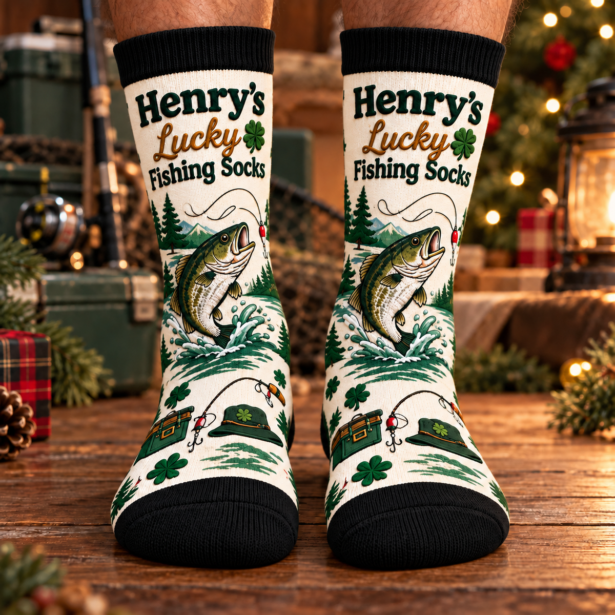 Personalized Lucky Fishing Socks – Custom Name 3D Effect Socks Gift for Fisherman CH07 180840